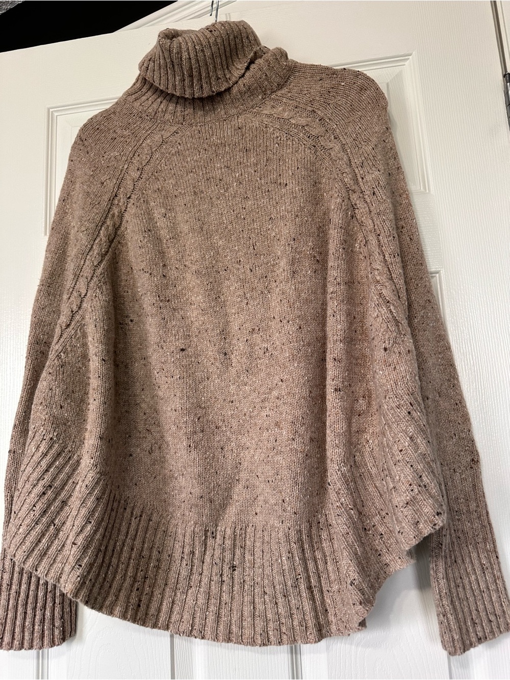 Sunday Somewhere Taupe Speckled Turtleneck Cable Poncho Sweater